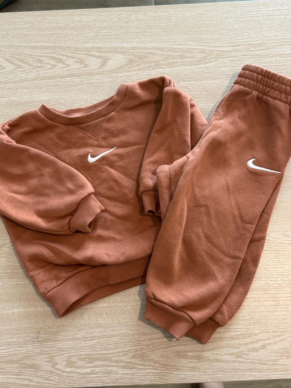 Nike Rust Brown Crewneck Sweatshirt and Joggers Set with White Swoosh